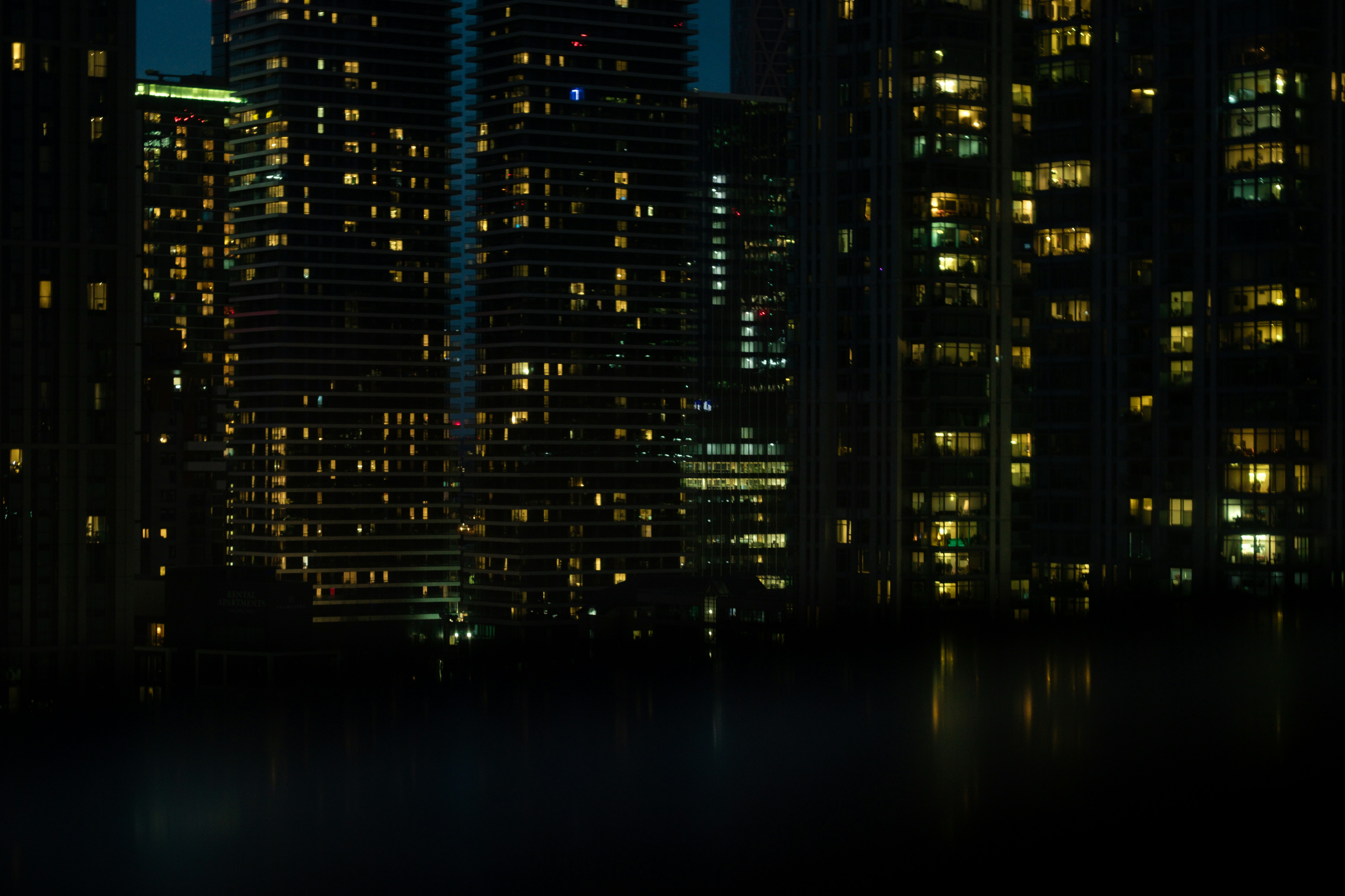 high rise buildings during night time